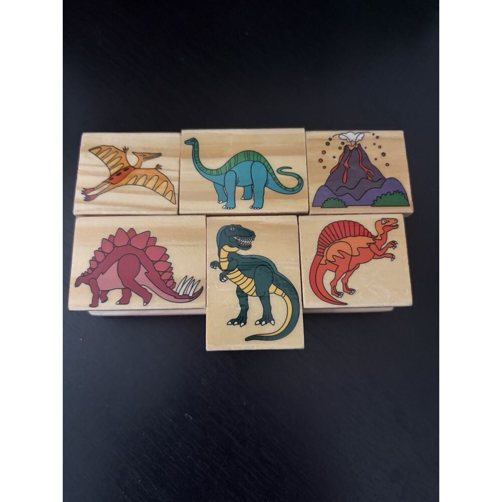 Lot Of Wooden Rubber Ink Stamp Set Dinosaur Scrapbook Arts And Crafts Kids 226